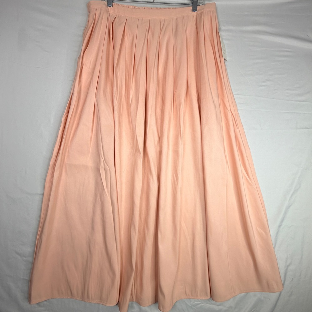 Preppy Maxi Skirt XL Pink Pleated Recycled Polyester Flowy Long Skirt